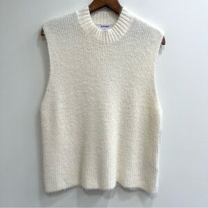 Old Navy Mock-Neck Eyelash Fuzzy Knit Sweater Vest Cream Sleeveless Sweater XL